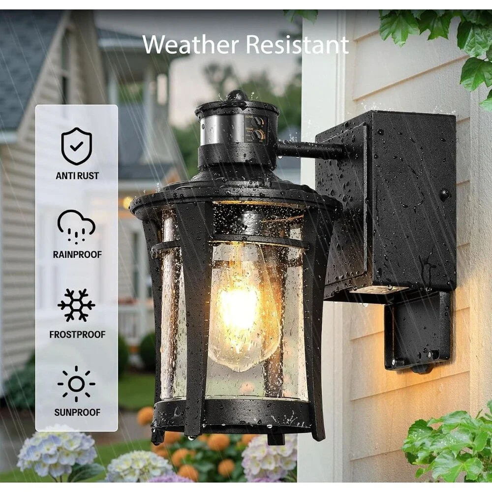GLEAMZ Motion Sensor Outdoor Wall Lantern Light w/ GFCI Outlet Dusk to Dawn New